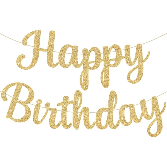 Gold Glitter Happy Birthday Banner, 10 ft Birthday Garland Sign for Women, Men, Kids Party Backdrop