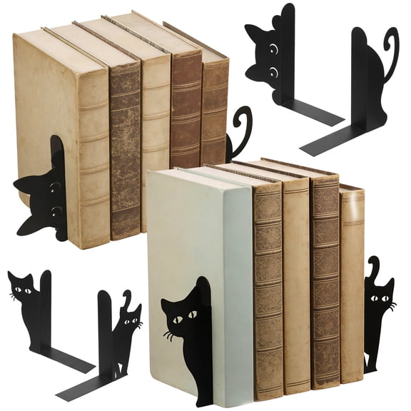 2 Pair Peeping Cat Metal Bookends Cute Cat Book Ends for Shelves Bookshelf Decorative Objects Home Office Desk Bookshelf Decor Cat Lover Gifts for Women
