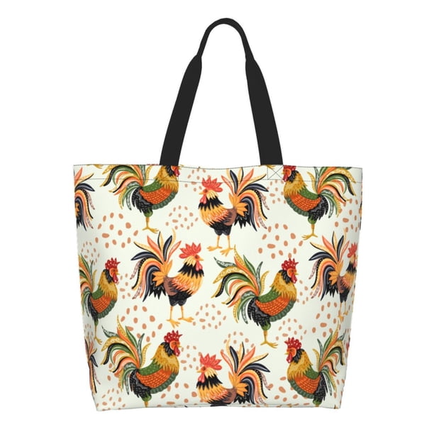 Disketp Colorful Roosters Bolsa Tote Estampada para Mujer, Bolso de Hombro y de Mano para Compras y Viajes