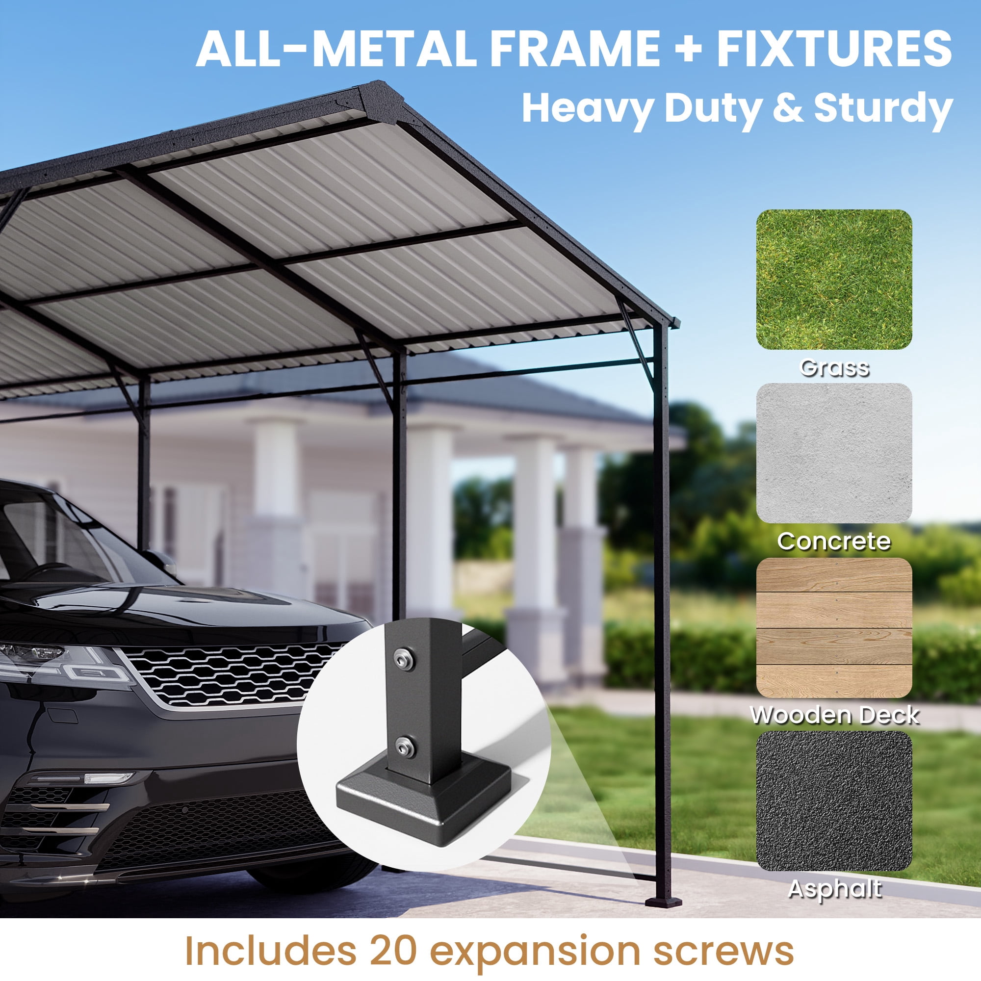 VENTOPYR 10' x 20' Outdoor Heavy Duty Carport with Galvanized Steel Roof for Car, Boat, Truck,Black