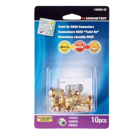 Monster Cable Coax Connectors 75 Ohm Gold Carded 10 / Pack