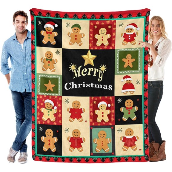 Winter Christmas Blanket Gingerbread Man Flannel Blanket Holiday Cozy Blanket for Couch Women and Men, 50"x 60"