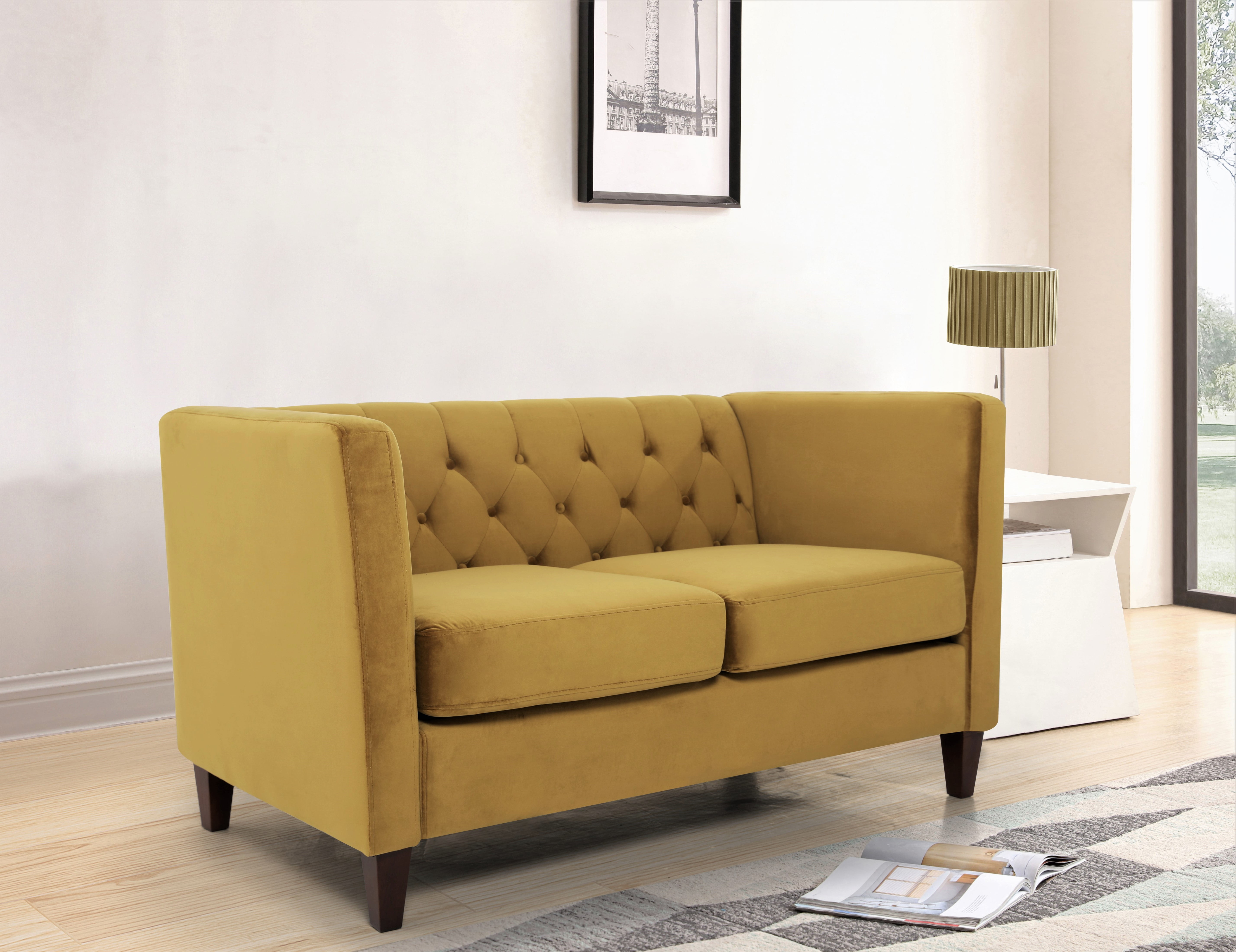 Lisette 56.7'' Velvet Square Arm Loveseat
