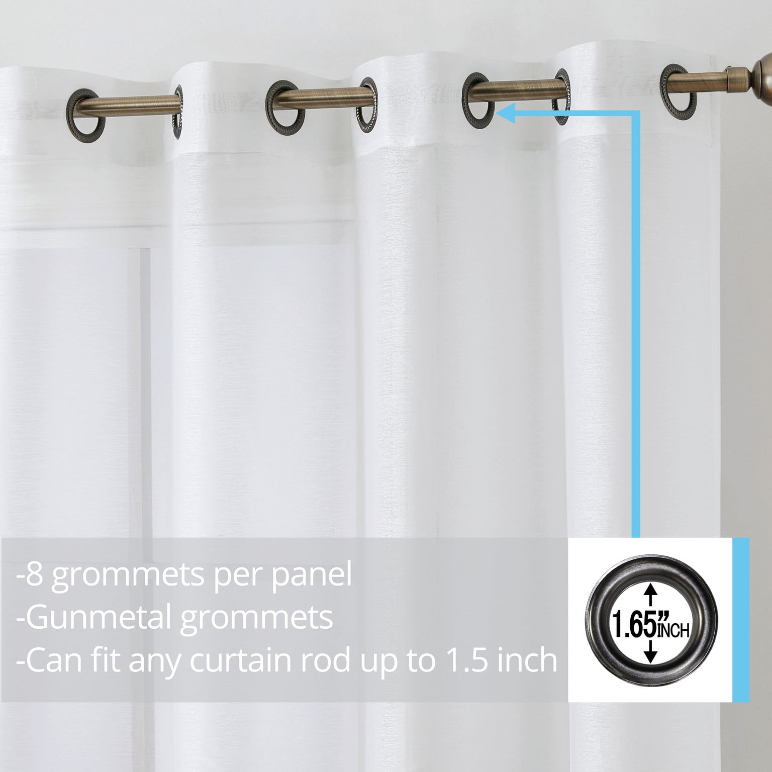 THD Vicky Semi Sheer Voile Window Curtain Grommet Top Panels for Bedroom & Living Room - Set of 2 (White, 54 W x 108 L per panel)