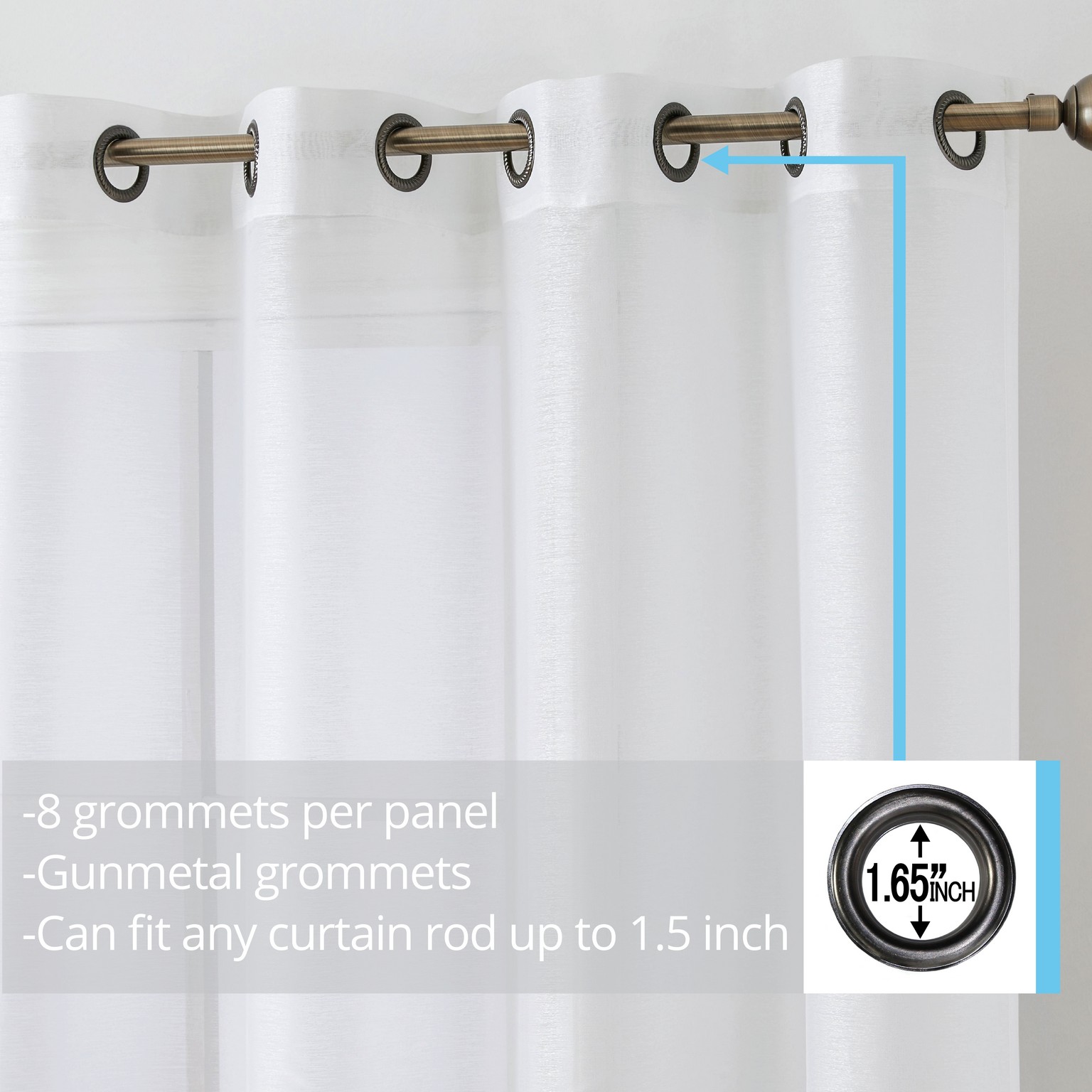 THD Vicky Sheer Voile Curtains, 37"x84", Set of 2, White photo 2