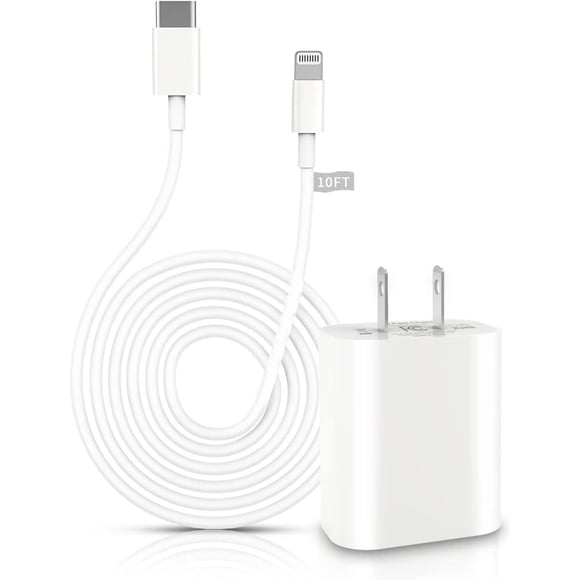 Cargador iPhone MFi USB C 20W con Cable 10 Pies, Carga Rápida Compatible con iPhone 14/14 pro/14 plus/14 pro max/13/12/11/11Pro/XS/X/XR, iPad