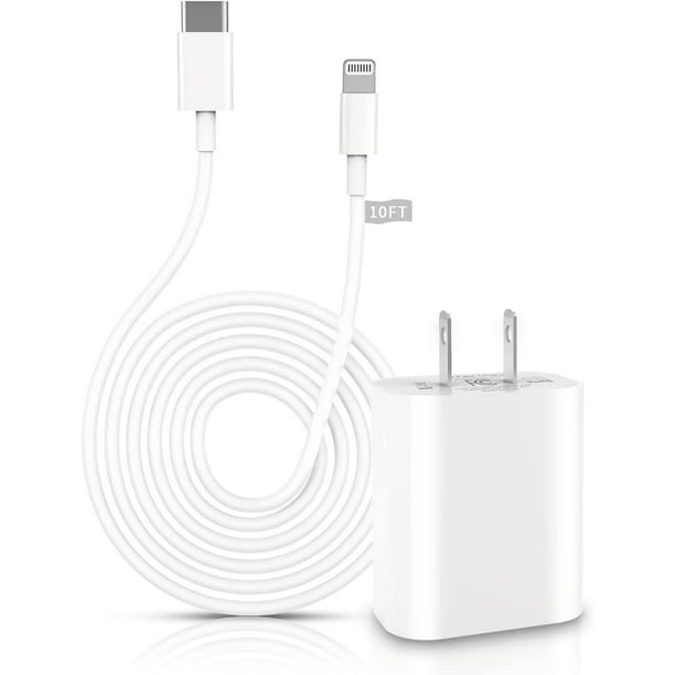 Cargador iPhone MFi USB C 20W con Cable 10 Pies, Carga Rápida Compatible con iPhone 14/14 pro/14 plus/14 pro max/13/12/11/11Pro/XS/X/XR, iPad