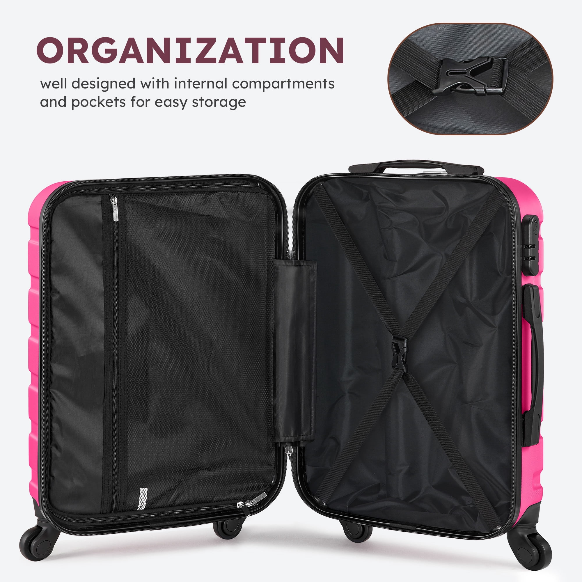 Gowill 6 Piece Luggage Sets,13/20/24/28 inch Hardside Lightweight ABS Suitcase With Expandable Duffle Bag (Rose Red)