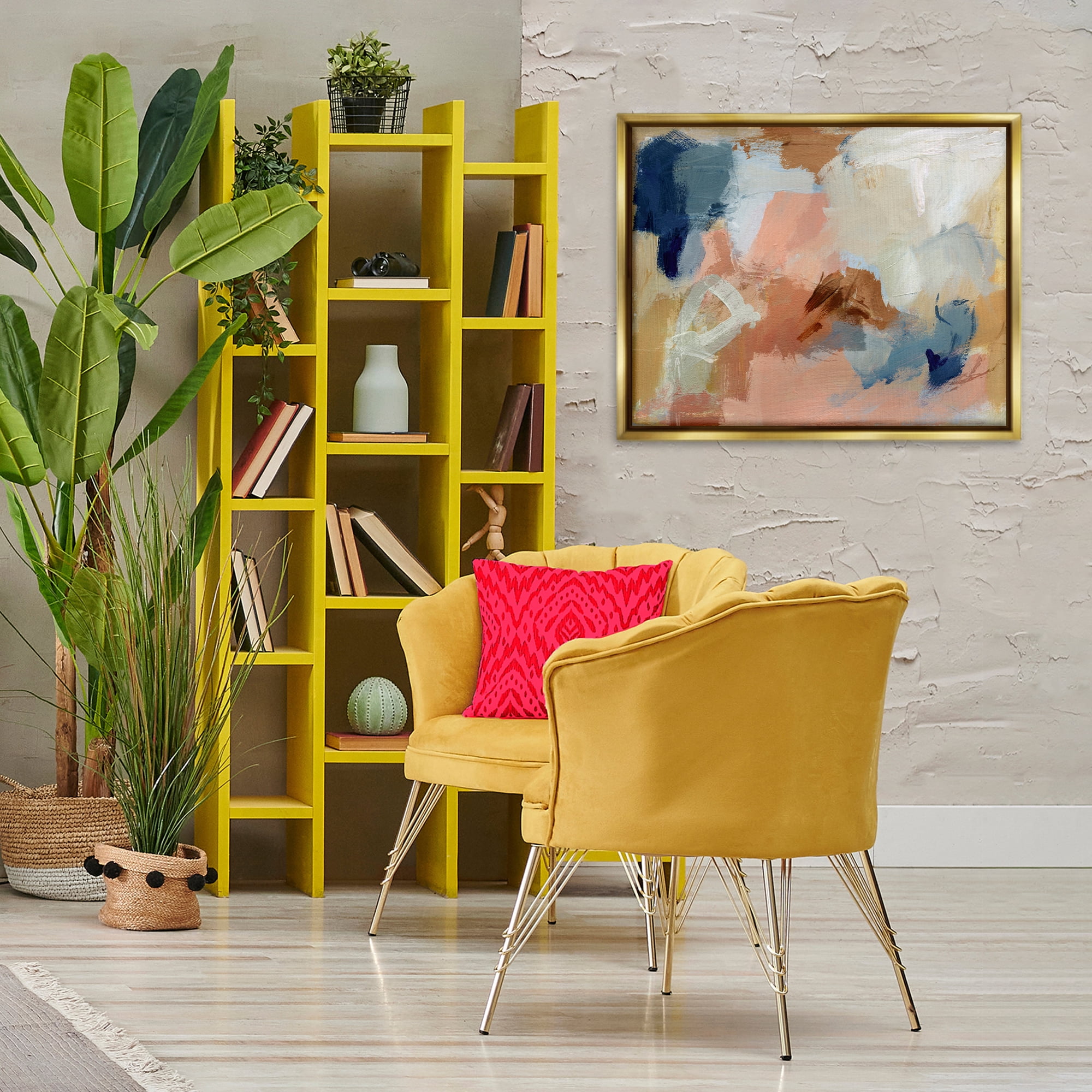Stupell Industries Rustic Neutrals Painting Abstract Painting Gold Floater Framed Canvas Art Print Wall Art, 31 x 25