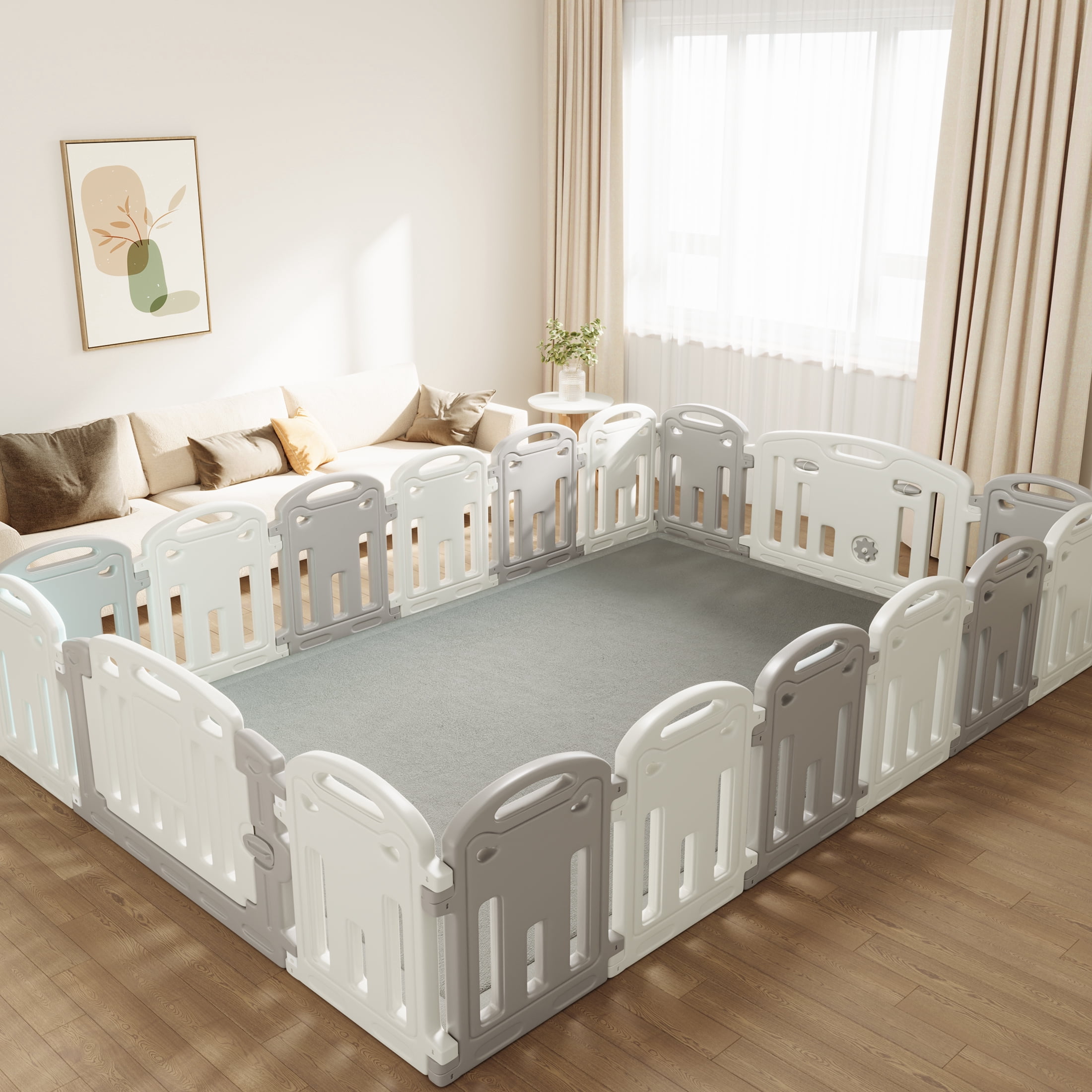 Loartee Baby Play Mat for Floor - 50" x 50" Non-Slip Coral Velvet Memory Foam Nursery Crawling 1.18" Thick Rug for Babies, Toddlers, Infants, Kids, Gray