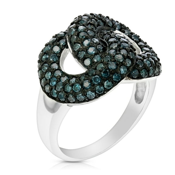 Vir Jewels 1.65 CTTW Blue Diamond Ring .925 Sterling Silver with Rhodium Plating Size 7 Female Adult