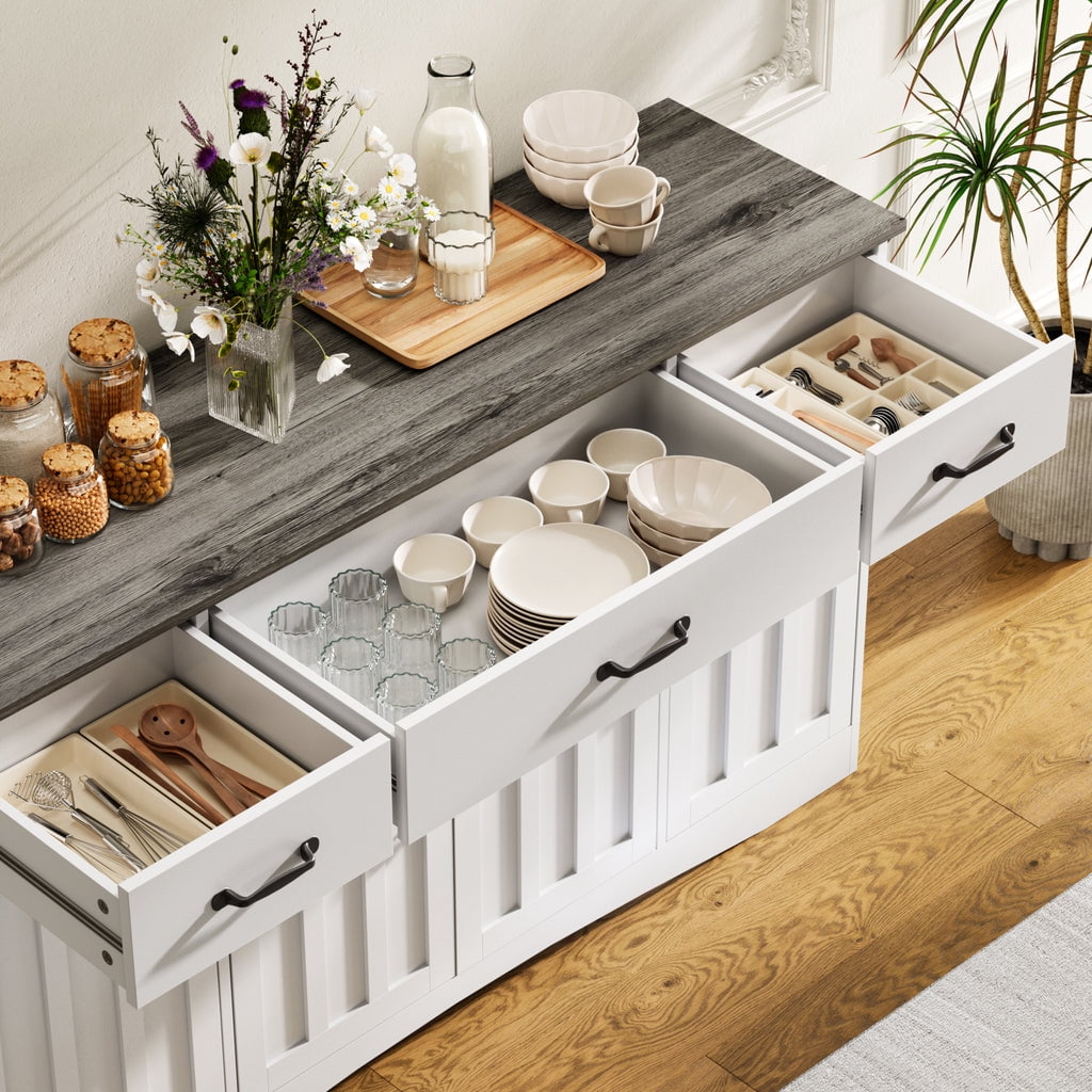 Aiho 55" L Kitchen Storage Cabinet, Coffee Bar Cabinet with Adjustable Shelves & Doors & Drawers, Sideboard Buffet Cabinet for Kitchen, Dining Room - Gray