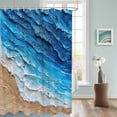 thumbnail image 3 of Fabric Shower Curtain Ombre Blue Beach Wave Oil Painting Style Shower Curtains with 12 Hooks Waterproof Machine Washable Bath Curtains for Bathroom, 54 x 78in, 3 of 6