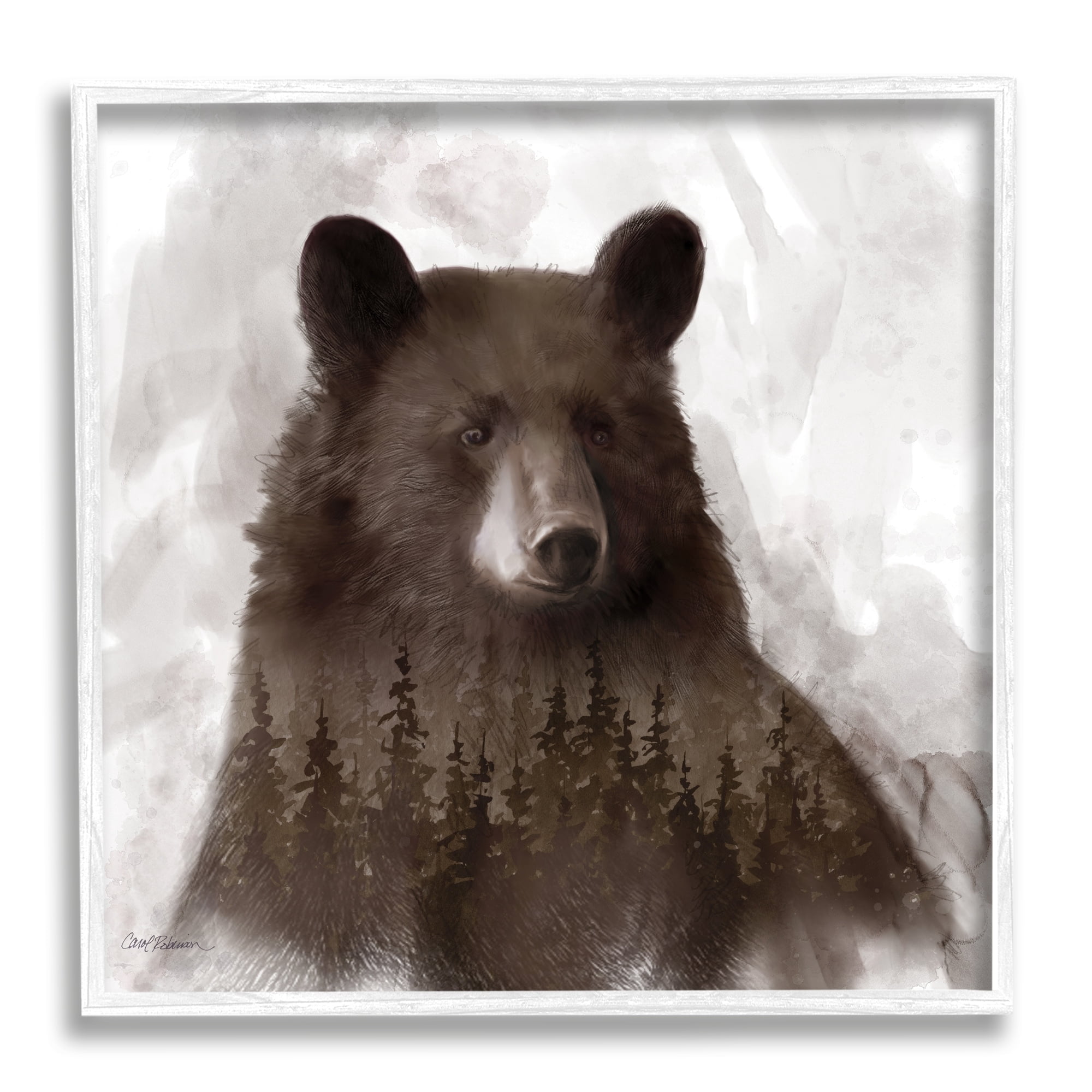 Stupell Industries Woodland Brown Bear Portrait Abstract Pine Tree Forest, 24 x 24, Design by Carol Robinson