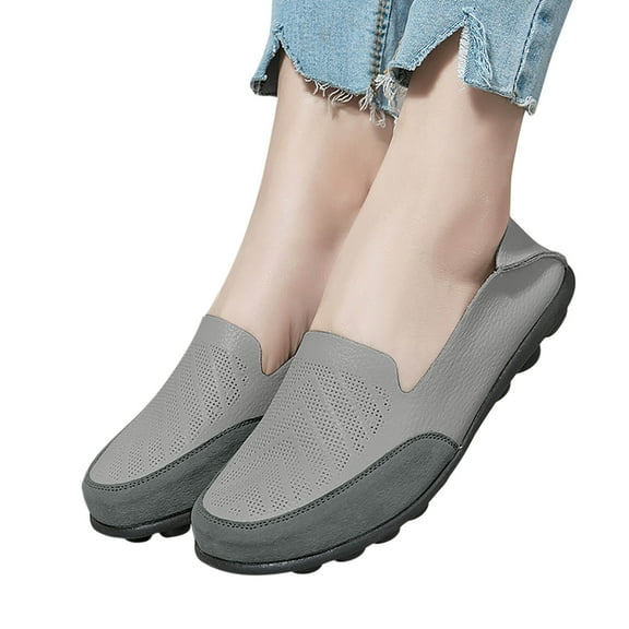 Viluyesy Womens Loafer Shoes, Wide Width Soft Sole Non-Slip Shallow Comfort Breathable Shoes Gray