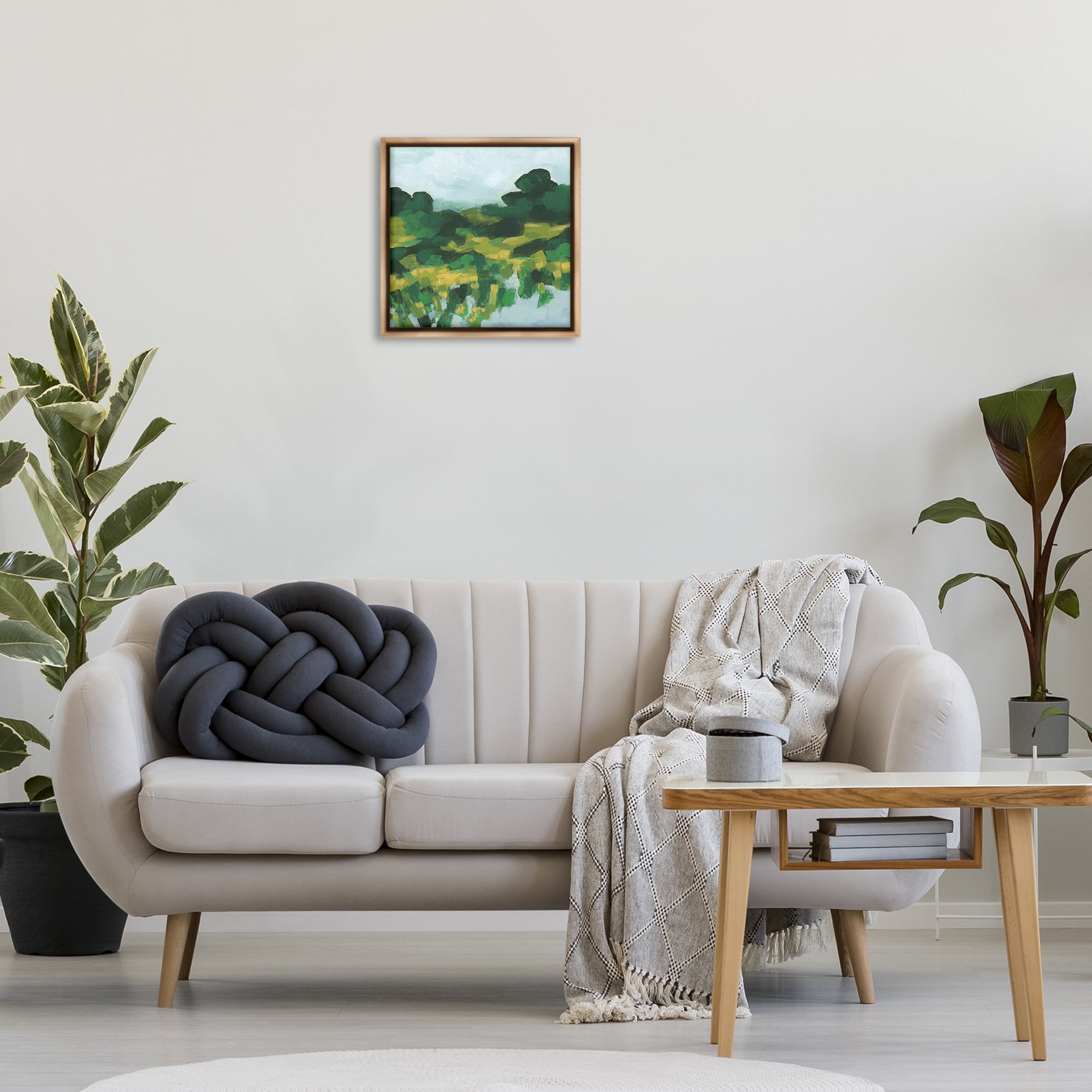 Stupell Industries Abstract Lush Green Landscape Landscape & Nature Painting Brown Floater Framed Canvas Art Print Wall Art, 18 x 18