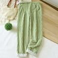 thumbnail image 2 of AINIYS Women's Fleece Loungewear Pants Textured Lace Trim Trousers for Home Casual Daily Wear Green L, 2 of 3