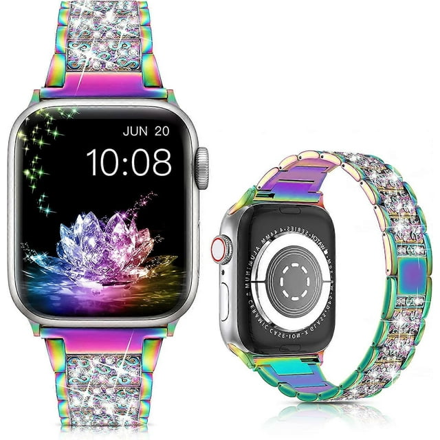 Correa de repuesto para Apple Watch de 41 mm, 38 mm y 40 mm, serie 7, serie 6, 5, 4, 3, 2 y 1 SE, con diamantes de imitación de acero inoxidable y metal.
