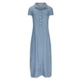 thumbnail image 3 of QUYUON Denim Maxi Shirt Dresses for Women Summer Short Sleeve Button Tab Collar Jean Shirts Long Dress with Pockets Side Split A-Line Loose Casual Blouse Denim Dress, Blue XL, 3 of 5