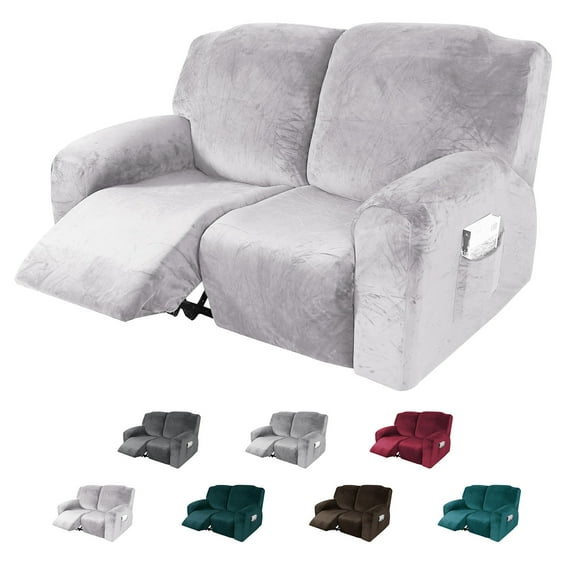 CJC Velvet Recliner Covers, Stretch Armchair Slipcovers, 6-Piece for Loveseat Reclining Sofa, 2 Seater Recliner Protector, 7 Colors