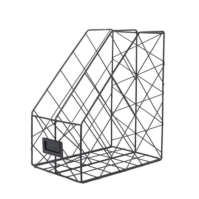MasteelfCA Books Organizer Storage Rack Practical Shelf Stand Magazine Desktop Hollowed Out Iron Grid Home Management File Holder (Black)