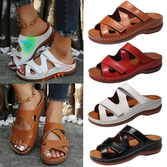 Jacenvly 2024 New Women's Summer Fashion Casual Comfortable Slippers Solid Color Wedge Shoes Black Sandals for Women