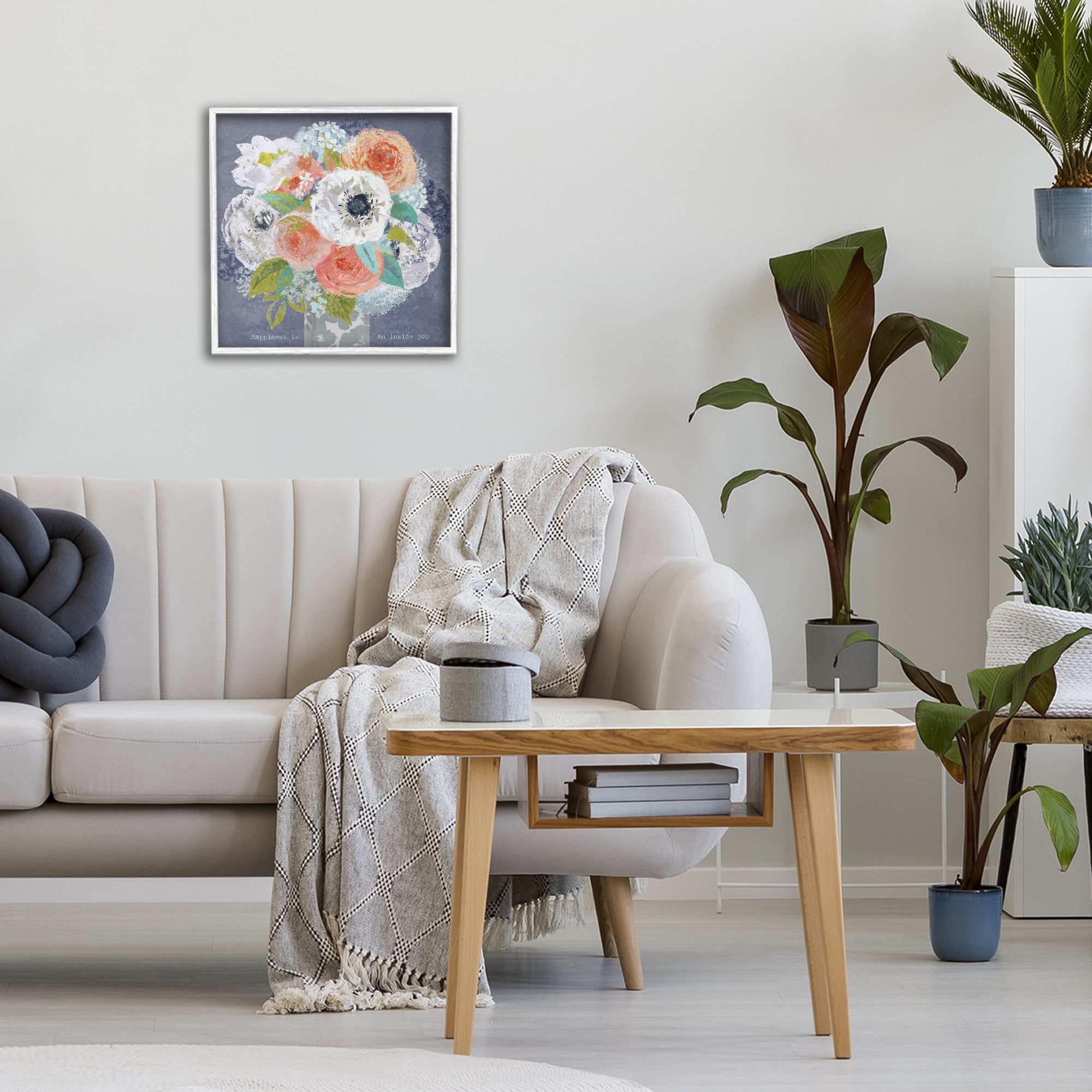 Stupell Industries Happiness Is An Inside Job White Framed Giclee Art, design by Suzanne Nicoll