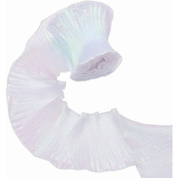10 yardas de adorno de gasa plisada con volantes, organza, adorno de encaje con volantes, tela de tul, adorno de apliques, organza blanca iridiscente degradada