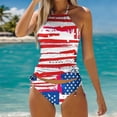 thumbnail image 2 of MKLEKYY Trajes De Baño Mujer Short Women'S Fashion Summer Independence Day Printed Sexy Lace Up Split Swimsuit (1), 2 of 5