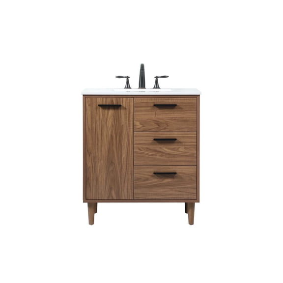 30 inch single bathroom vanity in walnut brown