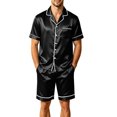 thumbnail image 2 of Men Satin Pajama Set Sleepwear for Man Summer Short Sleeve Button-Down Shirt & Shorts Pajamas 2 Piece Home Clothes Short Suit Black L, 2 of 6