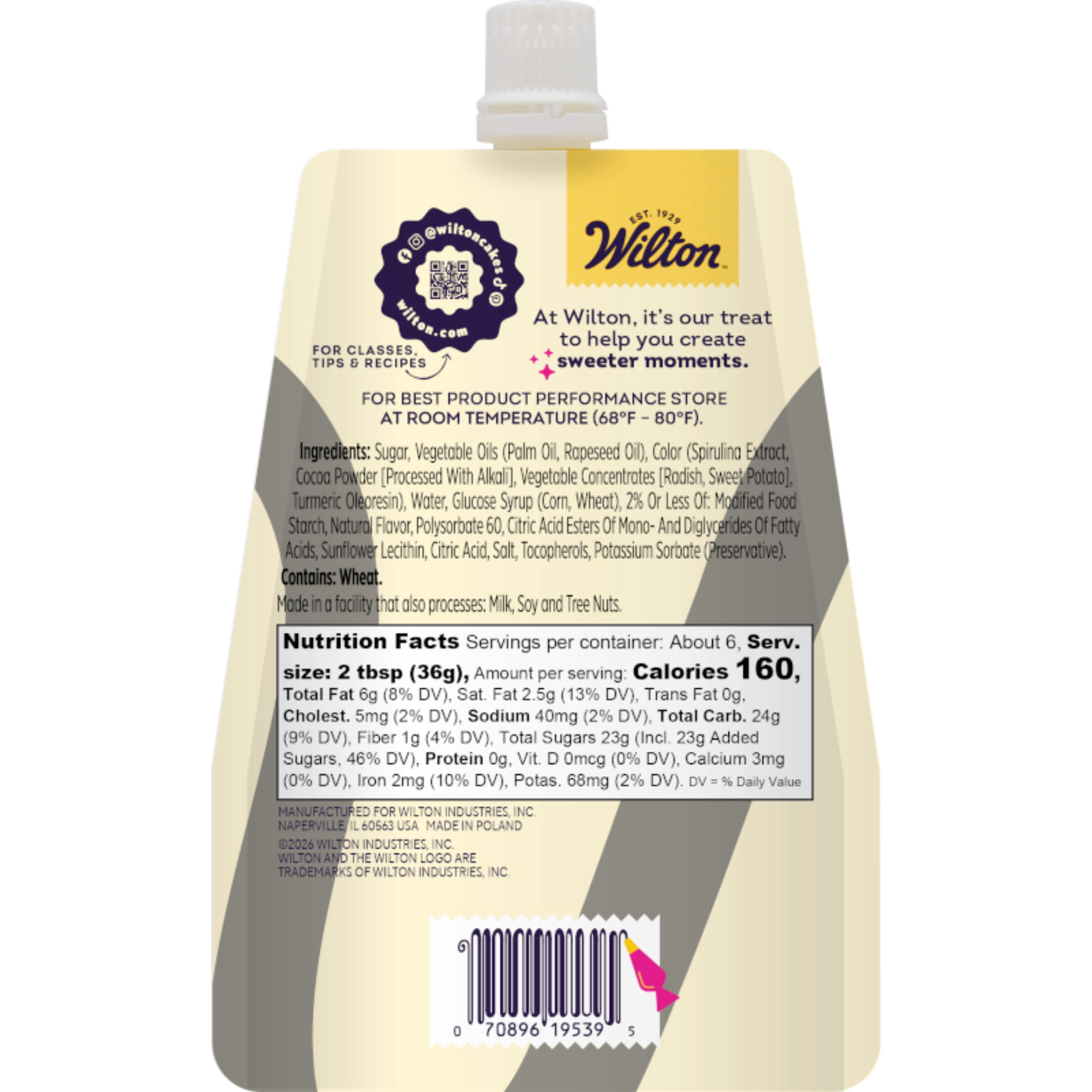Wilton Black Decorating Icing Pouch & 4 Piping Tips Vanilla-Flavored Medium Consistency 7.5 oz.