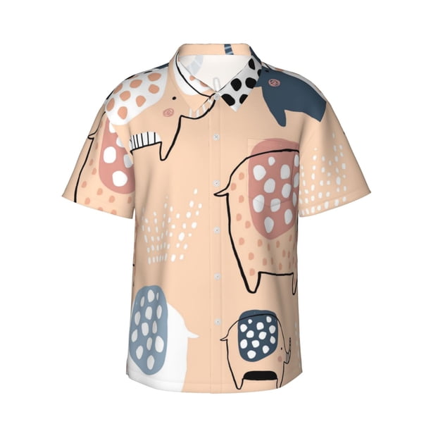 Fotbe Cute Ink Drawn Elephants Camisa Hawaiana para Hombre Unisex – Camisa Casual de Verano con Botones de Manga Corta de Algodón y Lino,3X-Large