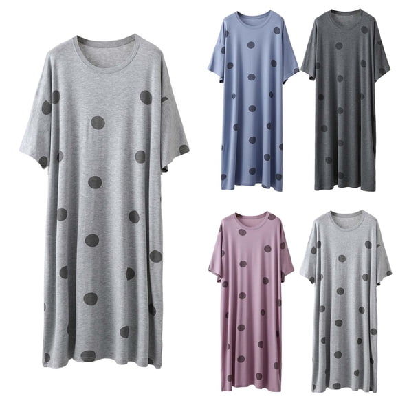 SROBPTY Womens Nightgowns Print Short Sleeve Crew Neck Sleepshirts