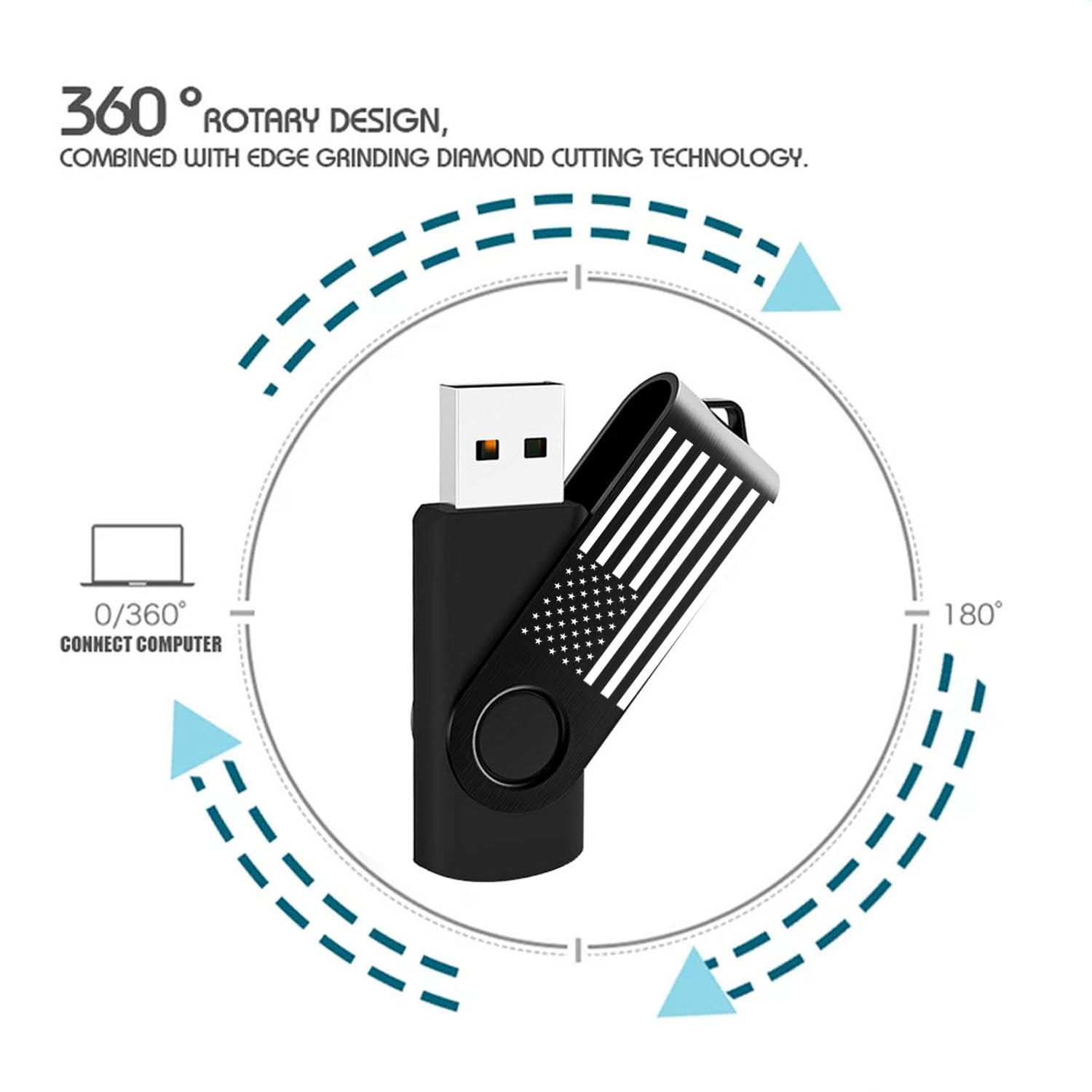 10 Pack 3.0 16GB US Flag USB Flash Drive Rotary Memory Stick USB Drive Female Male Wedding USB Flash Drive (10 Pack 3.0 16GB Black)
