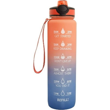 

32 oz Motivational Water Bottle with Time Marker Tritan 100% BPA Toxin Free Water Jug Drink Daily Water for Gym Sports Fitness and Outdoor Activity