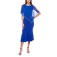 thumbnail image 3 of Marina Chiffon Sequin Asymmetric Capelet Dress - Fuchsia and Royal, 3 of 4