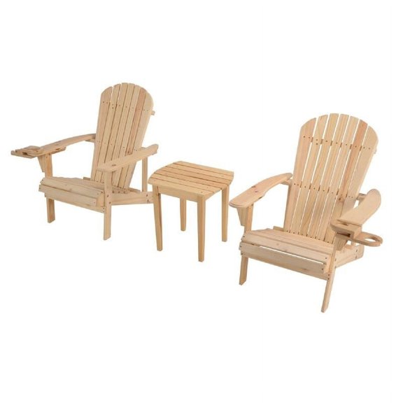 Earth Collection Adirondack Chair with phone and cup holder (2 Chairs and End table set) Natural