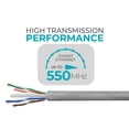 thumbnail image 2 of Monoprice Cat6 Ethernet Bulk Cable - Network Internet Cord - Solid, 500Mhz, UTP, CMR, Riser Rated,  Pure Bare Copper Wire, 23AWG, 1000ft, Gray, 2 of 6