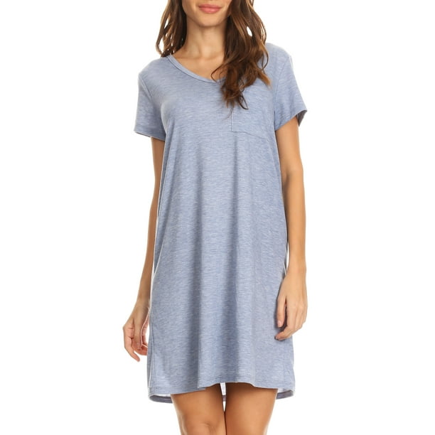 Women's V-Neck Cross Back Pocket T-Shirt Swing Dress (Denim Medium) Walmart.com