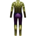 thumbnail image 2 of Guvpev Halloween Superhero Cosplay Costume, Green Muscle 3D Print Spandex Bodysuit Jumpsuit, Full Body Dress-Up Outfit with Purple Shorts Printed for Halloween Party & Stage Performance, 2 of 10