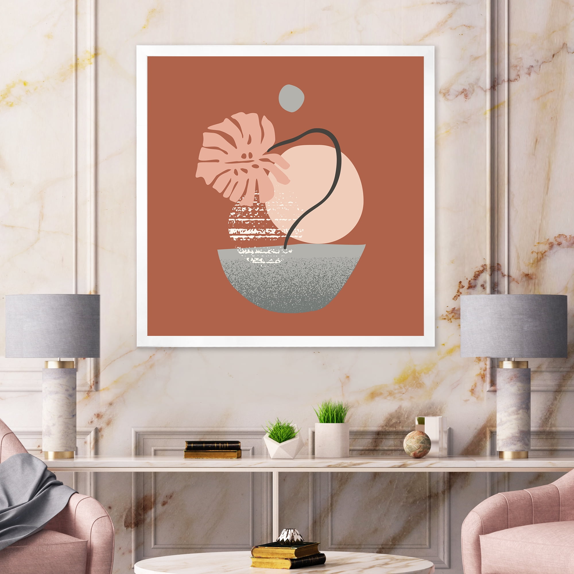 Designart 'Abstract Geometry Shapes and Tropical Palm Leaf IV' Modern Framed Art Print