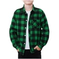 thumbnail image 2 of Flannel Plaid Shirts for Boys 3-9 Years Front Pocket Long Sleeve Button Up Collared Shackets Tops Casual Outerwear (4-5 Years, Green), 2 of 7