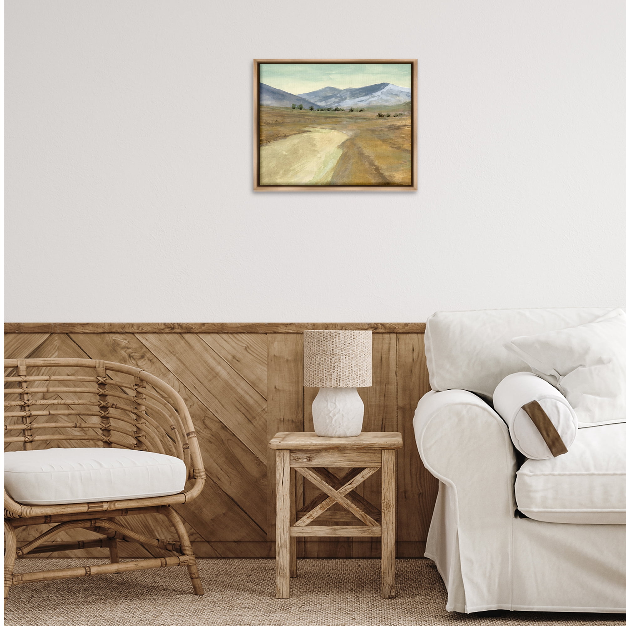 Stupell Industries Distant Desert Mountains Landscape & Nature Painting Brown Floater Framed Canvas Art Print Wall Art, 21 x 17