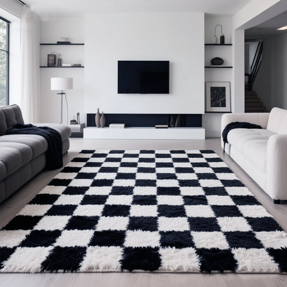 Large Rugs, 4'×6' Soft Fluffy Shag Indoor Floor Carpet for Living Room Bedroom Dining Room Office Home Decor,Black and White