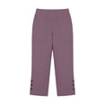 thumbnail image 4 of TtopsQueen Womens Summer Linen Capri Pants, High Elastic Waist Relaxed Cropped Trousers, Side Hem Button Slit Design Casual Walking Pants with Pockets Purple,S, 4 of 6