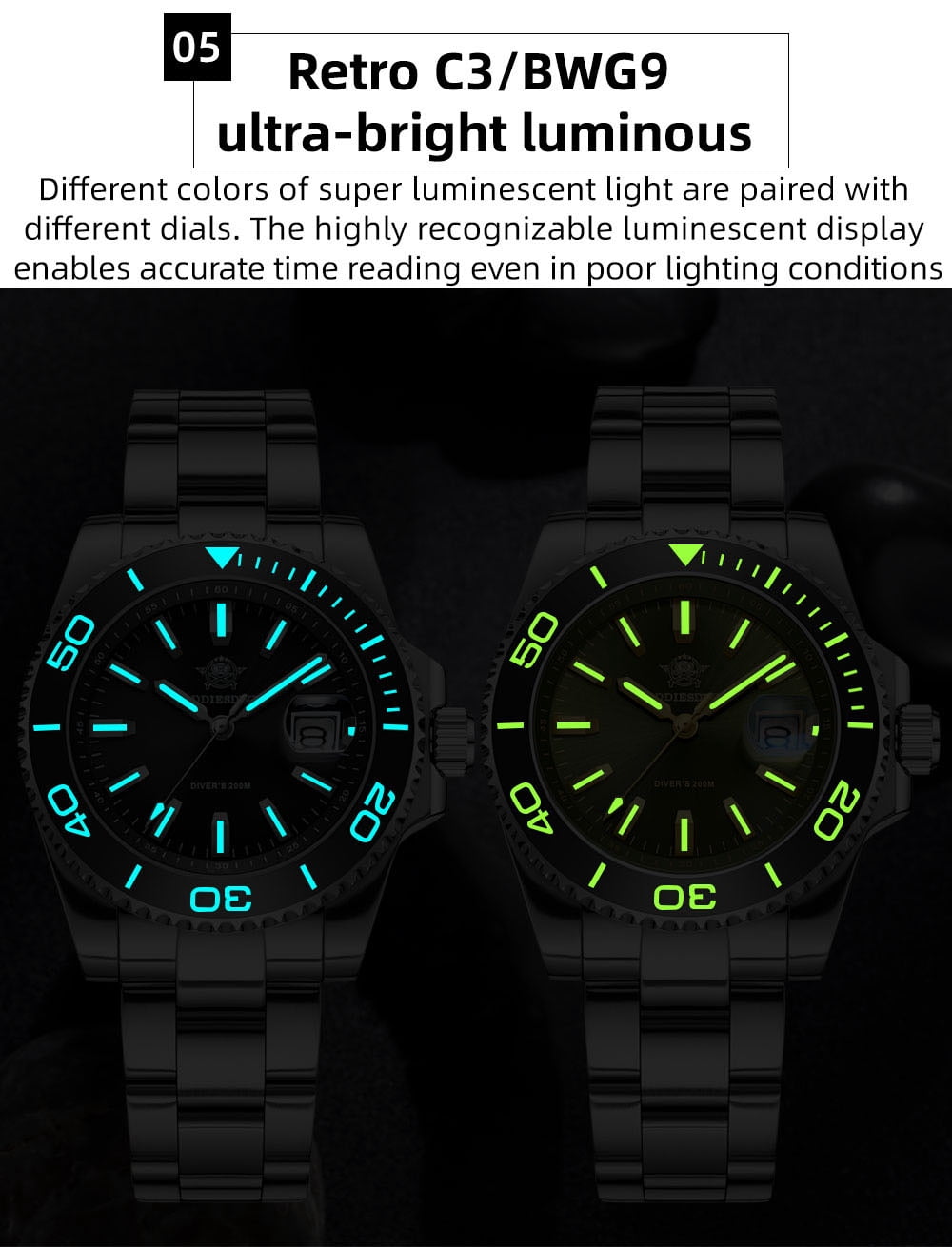 ADDIESDIVE Diver Watches for Men 200m Waterproof, Japanese Quartz Movement, Ceramic Bezel, Luminous, Stainless Steel Men's Quartz Watch