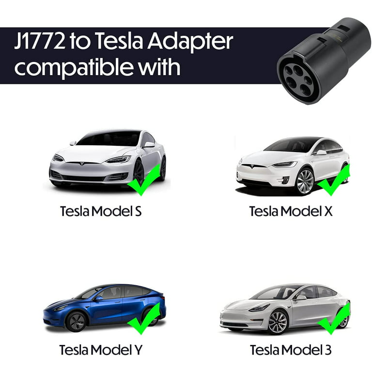 Lectron J1772 to Tesla Charging Adapter, 60A & 250V AC - Compatible with  SAE J1772 Electric Vehicle (EV) Chargers (Black) 