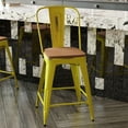 thumbnail image 4 of Flash Furniture Carly Commercial Grade 24" High Yellow Metal Indoor-Outdoor Counter Height Stool with Back with Teak Poly Resin Wood Seat, 4 of 13