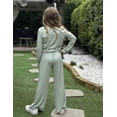 thumbnail image 4 of Arshiner Girls 2 Piece Set Fall Outfits Lounge Sets Ruched Long Sleeve Top Wide Leg Pants Sweatsuit Clothing Set, 4 of 5